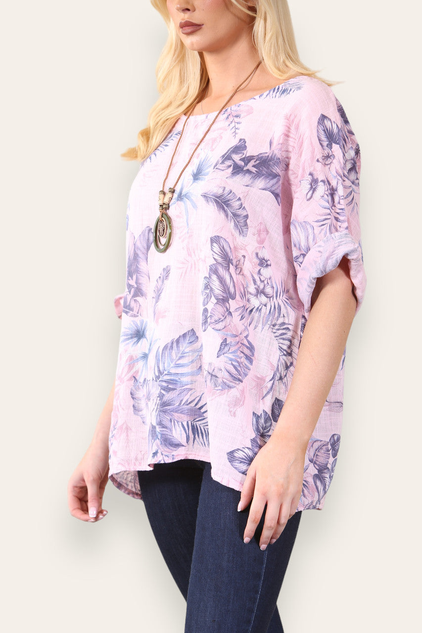 TOP MET BLADPRINT - ROZE