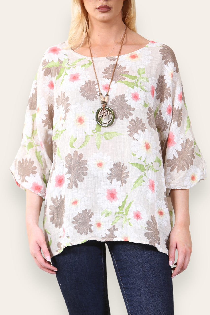 DAISY FLORAL PRINT TOP - STONE