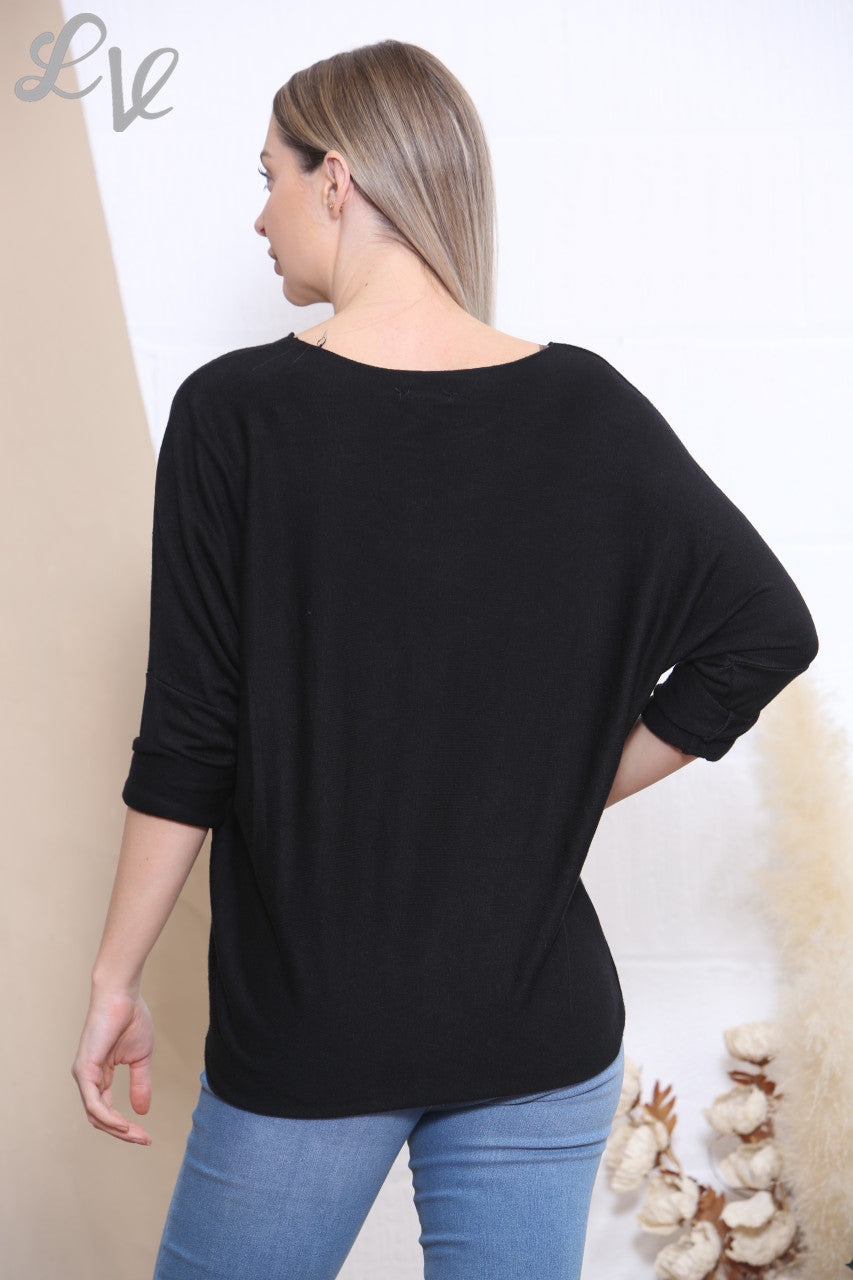 Copy of Ladies Plain Fine Knit Jumper Top Black