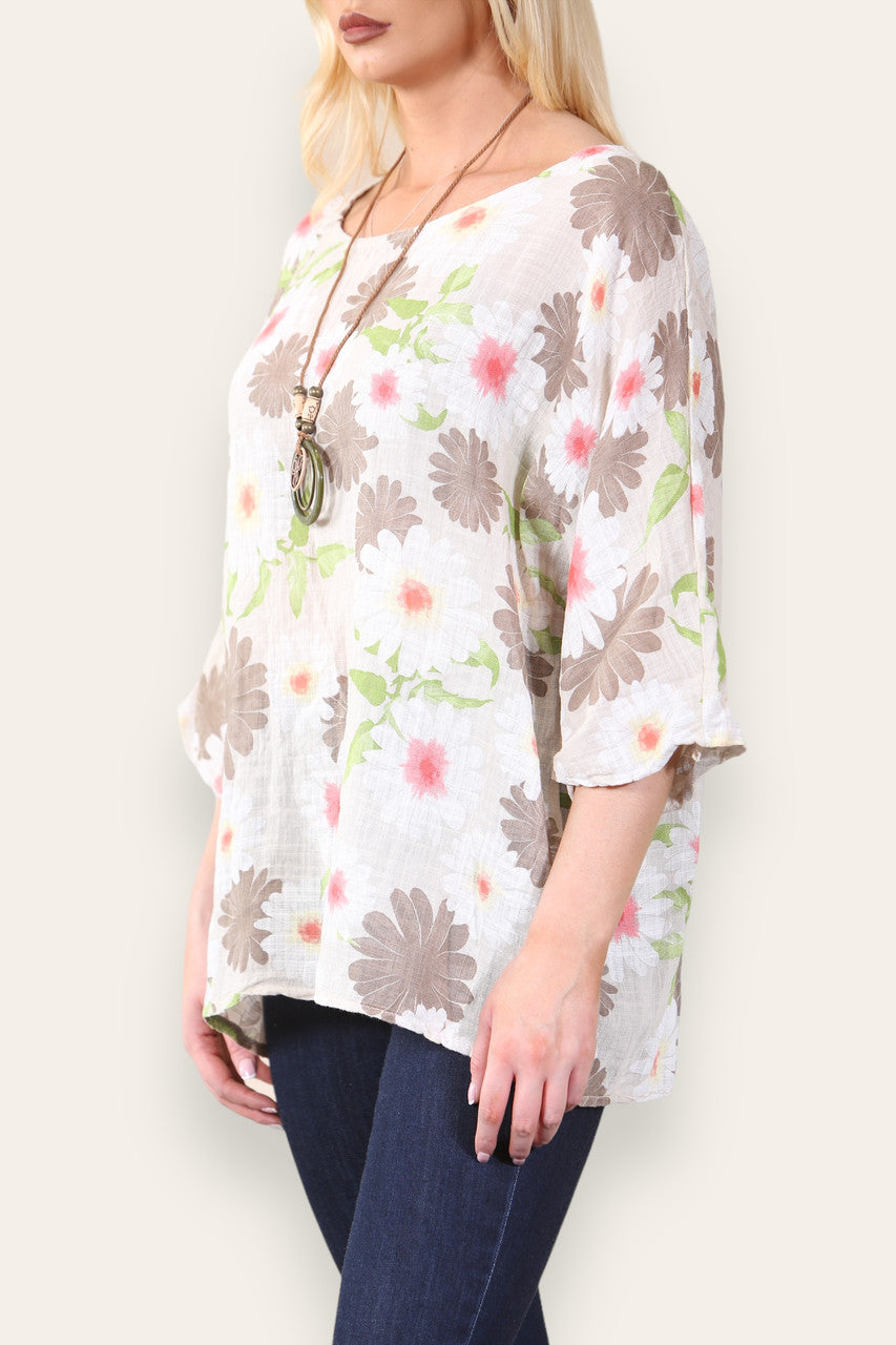 DAISY FLORAL PRINT TOP - STONE