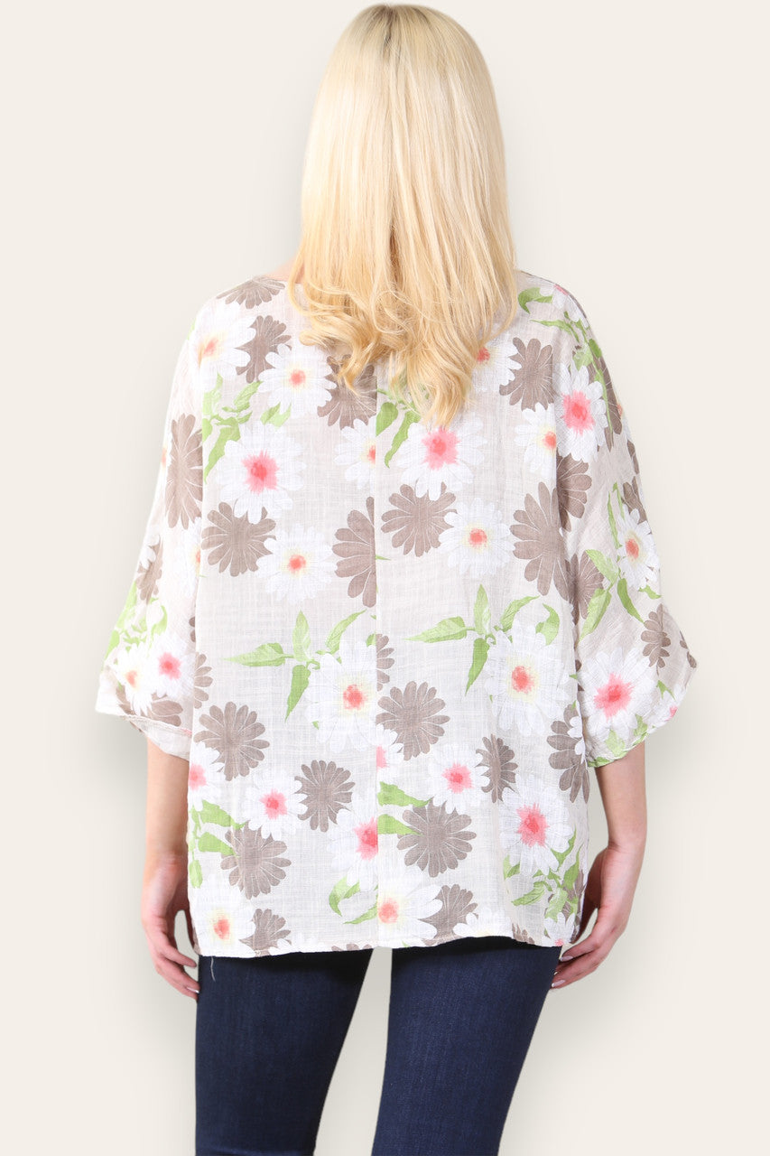 DAISY FLORAL PRINT TOP - STONE