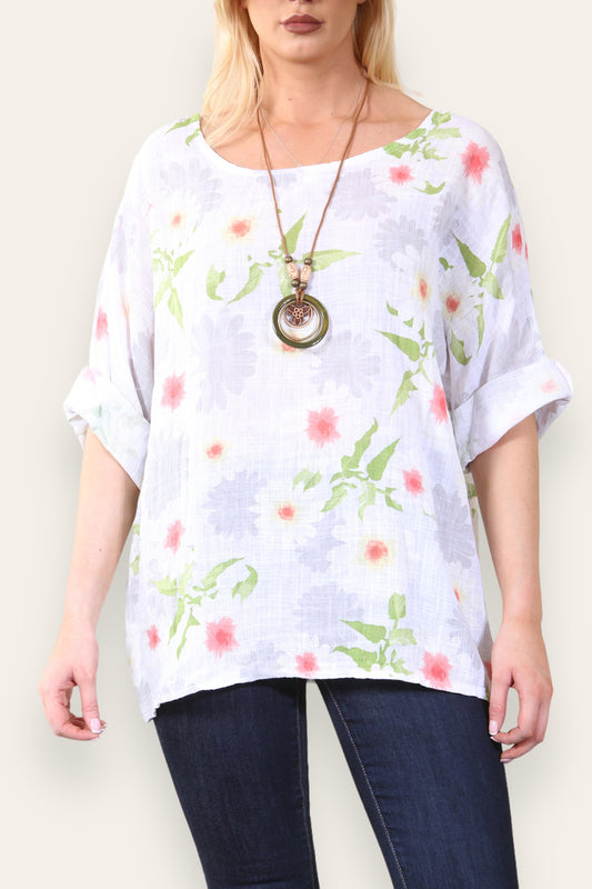 DAISY FLORAL PRINT TOP - WHITE