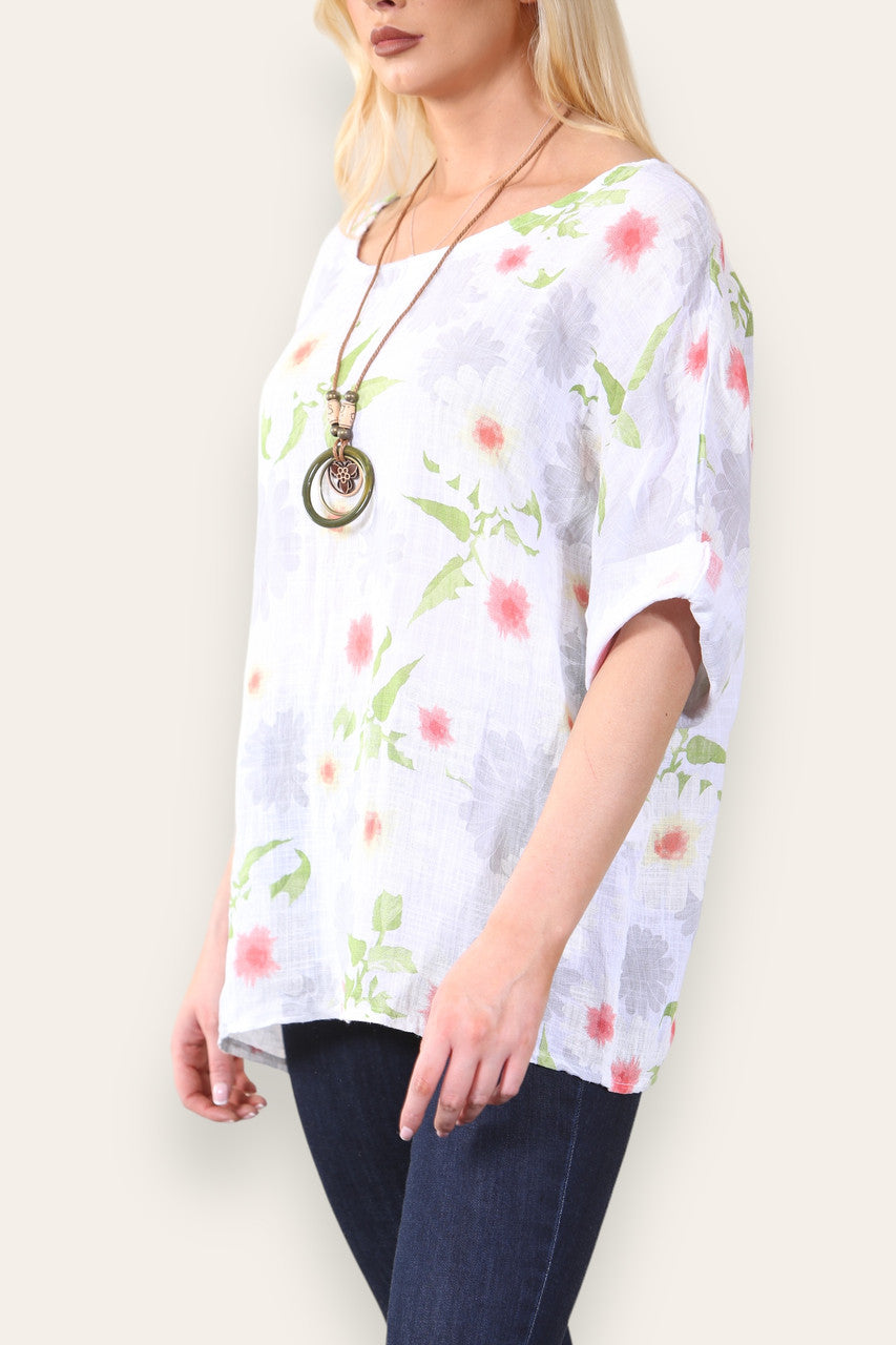 TOP MET BLOEMENPRINT DAISY - WIT