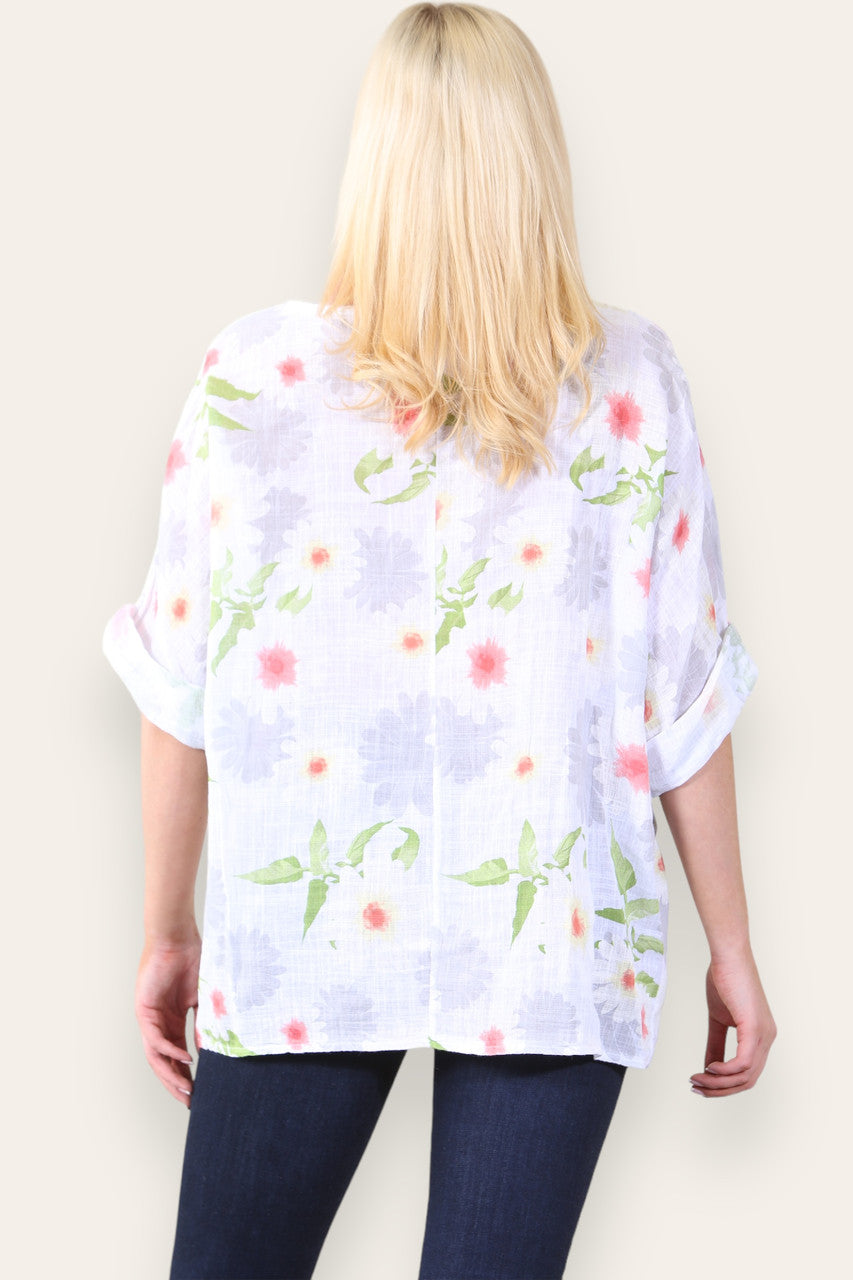 TOP MET BLOEMENPRINT DAISY - WIT