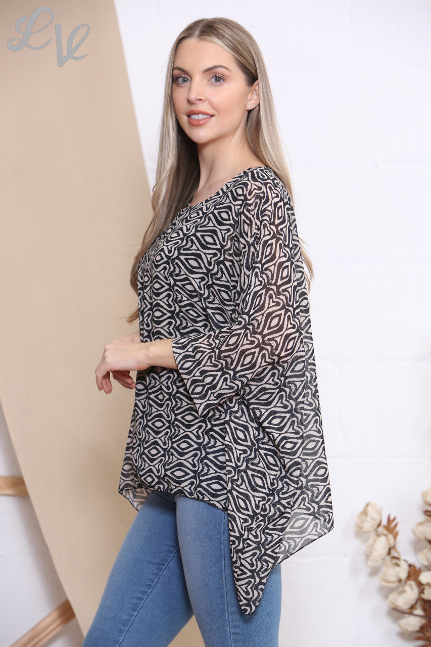 Ladies Diamonds Print Batwing Blouse Top Stone