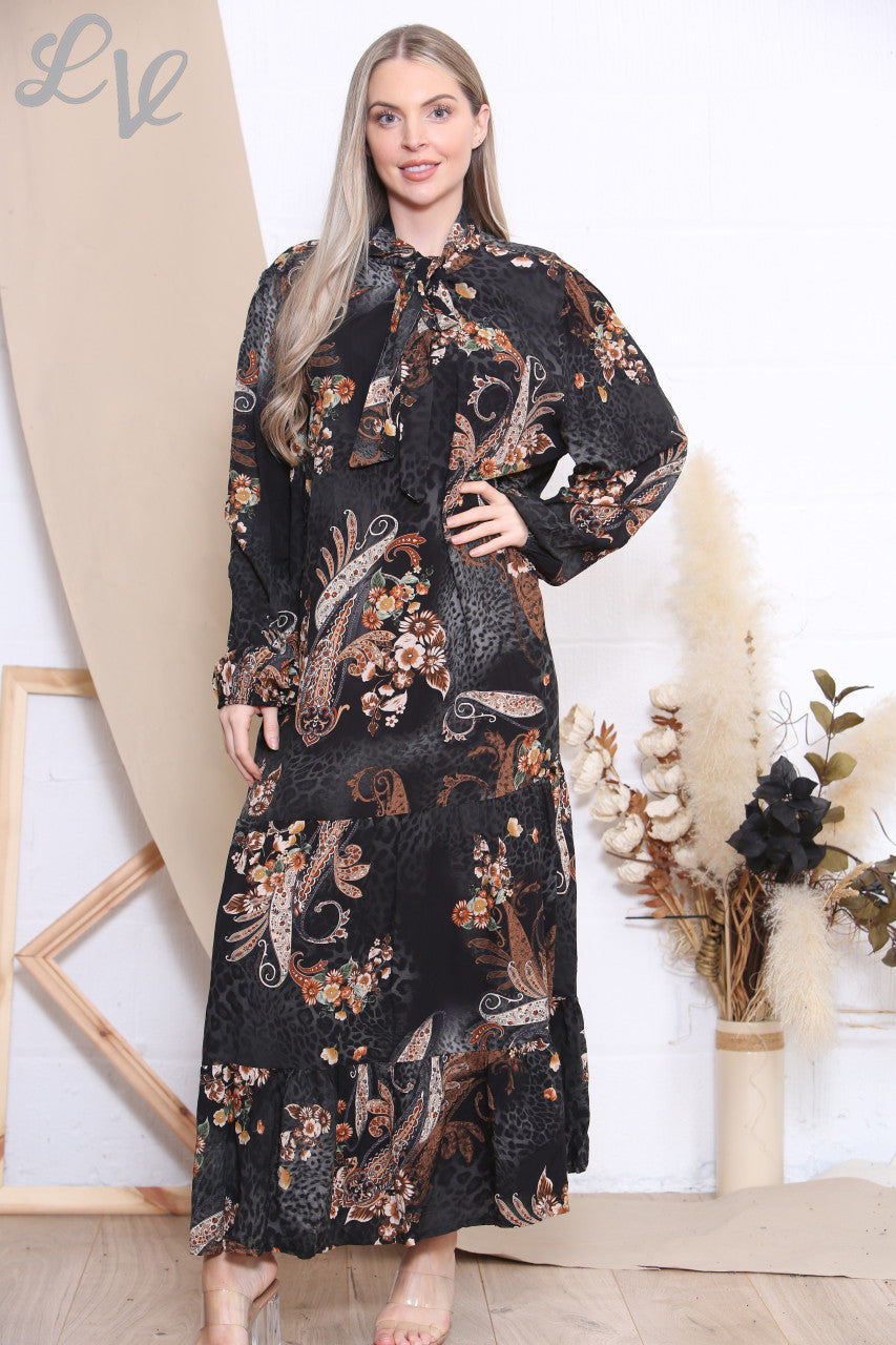 Damesjurk met dieren- en paisleyprintmix - Zwart