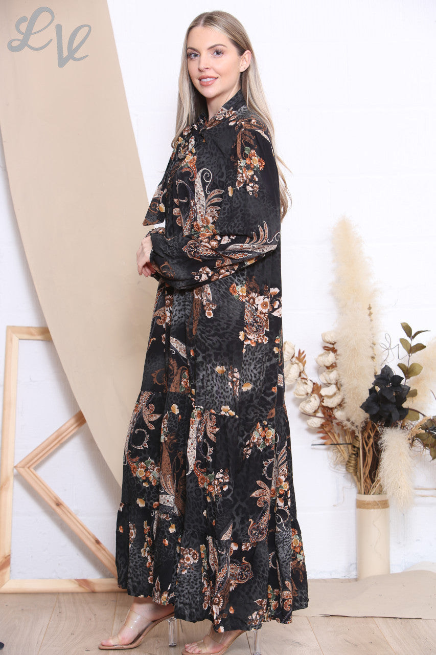 Damesjurk met dieren- en paisleyprintmix - Zwart