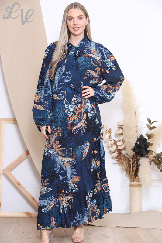Damesjurk met dierlijke paisleyprint - marineblauw