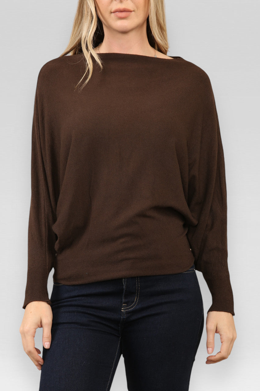 ZACHTE GEBREIDE ASYMMETRISCHE BATWING TRUI BRUIN