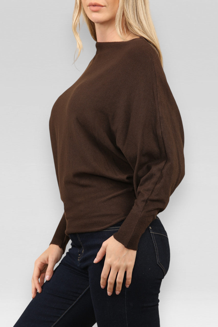 ZACHTE GEBREIDE ASYMMETRISCHE BATWING TRUI BRUIN