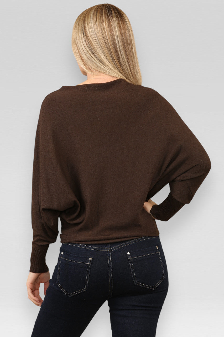 ZACHTE GEBREIDE ASYMMETRISCHE BATWING TRUI BRUIN