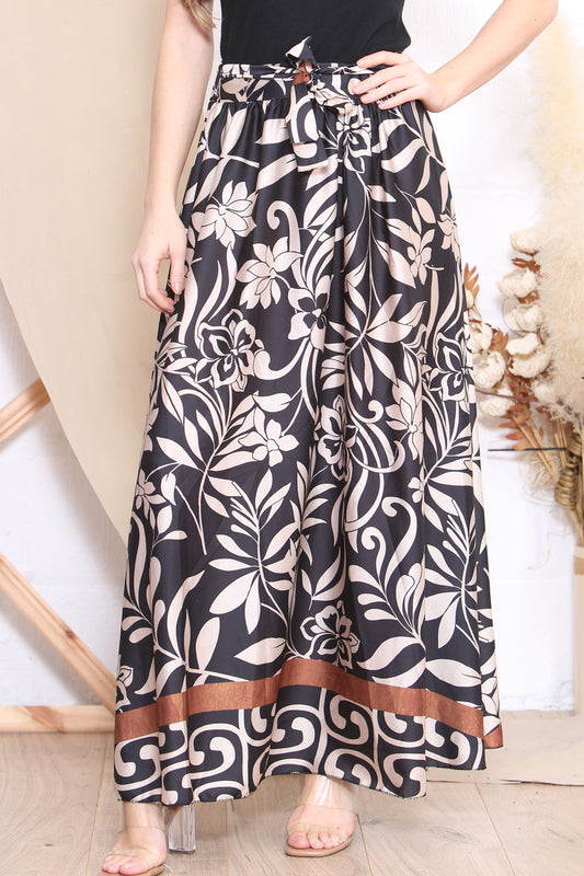 Dames Rok met Bladerenprint en Rand Zwart