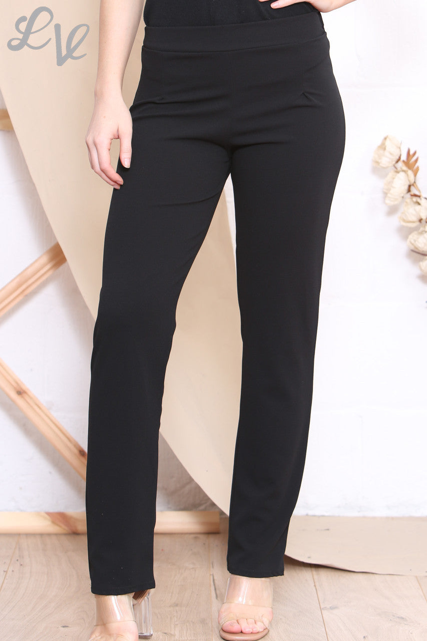 TAPERED STRAIGHT LEG PULL ON STRETCH TROUSER BLACK
