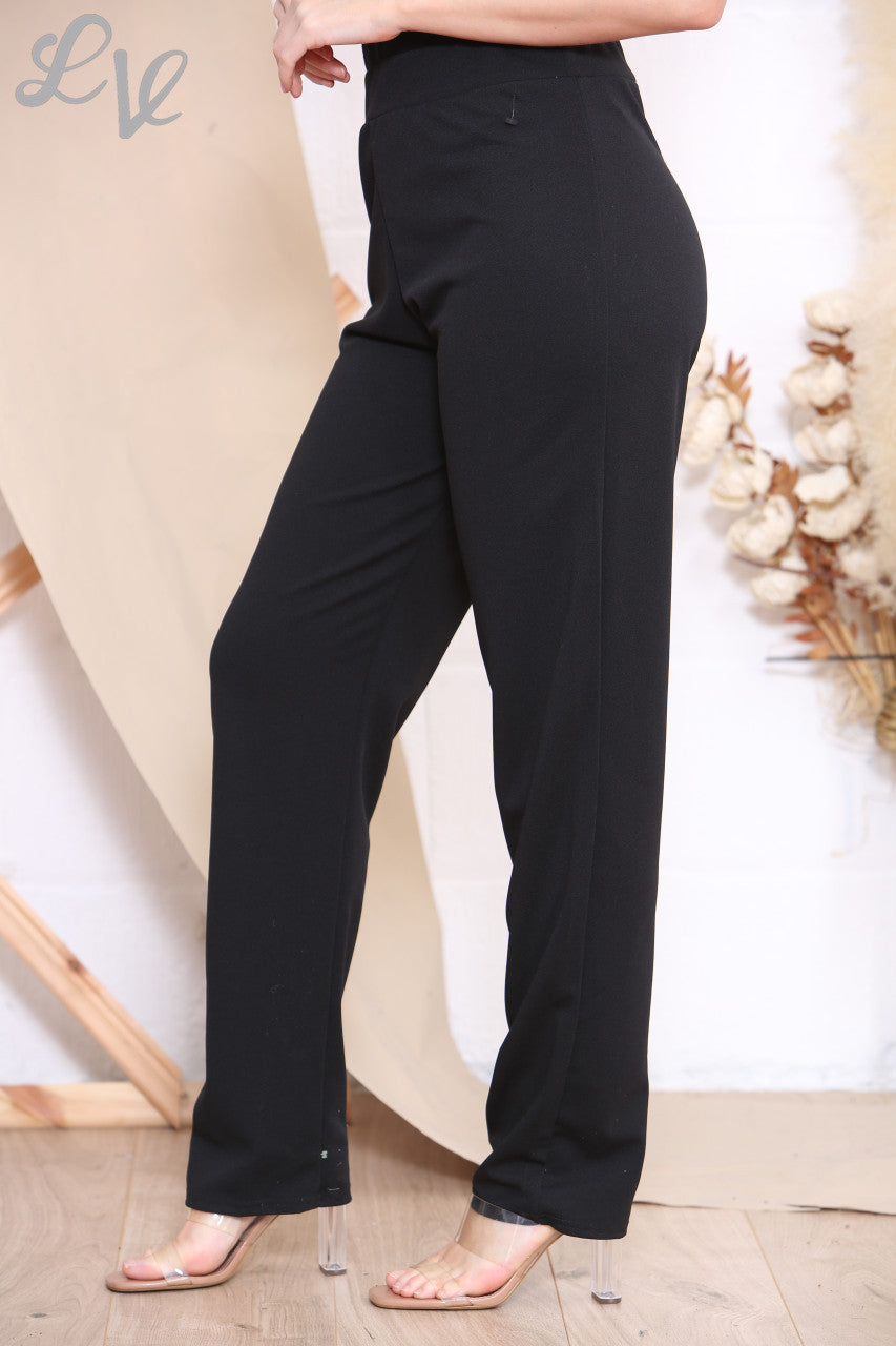 TAPERED STRAIGHT LEG PULL ON STRETCH TROUSER BLACK