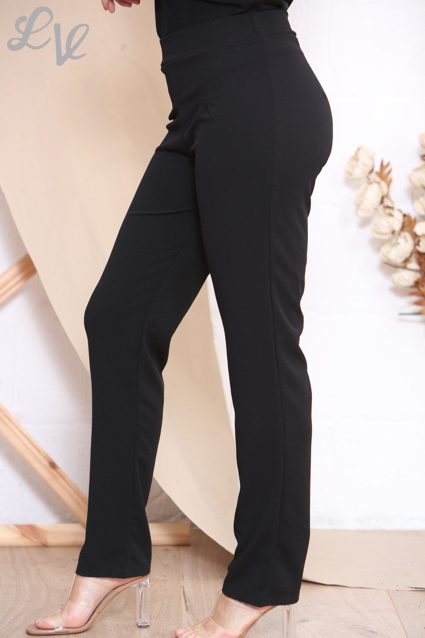 STRAIGHT LEG PULL ON STRETCH TROUSESR BLACK