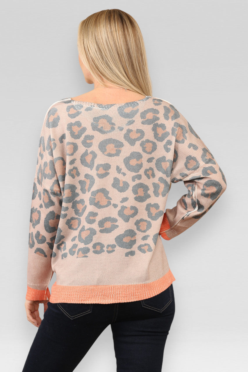 GEBREIDE GLITTER TRUI MET LEOPARDPRINT BRUIN