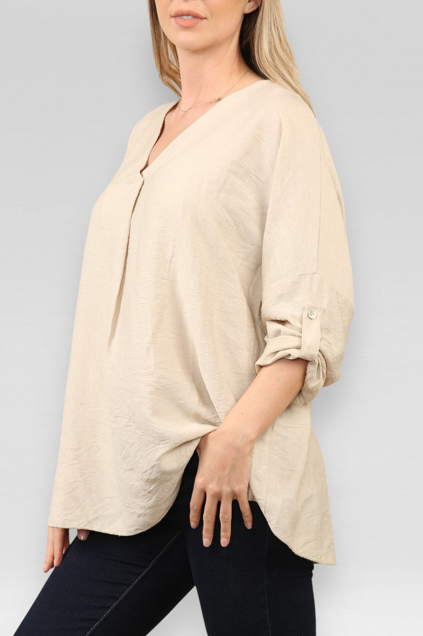 EFFEN V-HALS BLOUSE TOP STONE