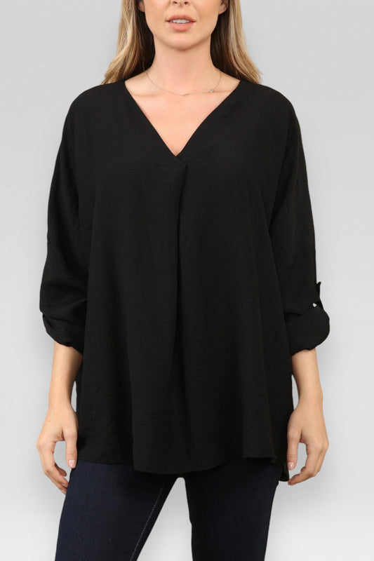 PLAIN V-NECK BLOUSE TOP BLACK