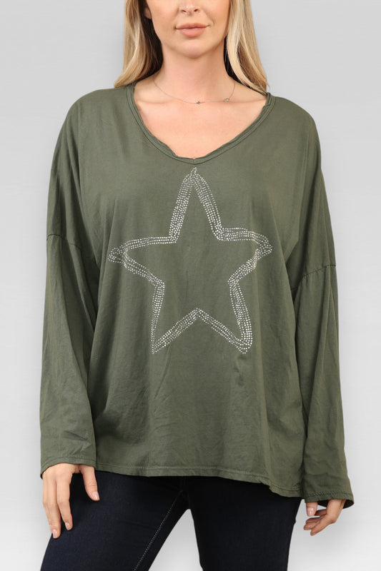 DIAMANTE STAR TOP KHAKI