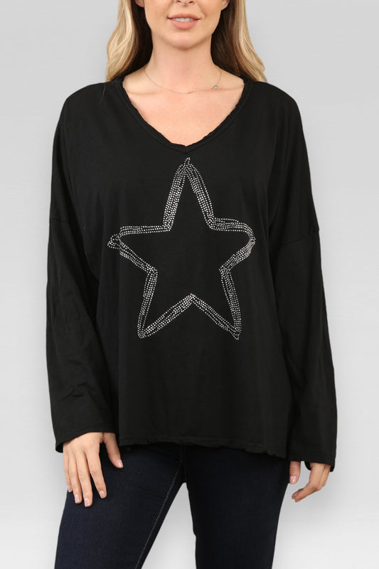 DIAMANTE STAR TOP BLACK