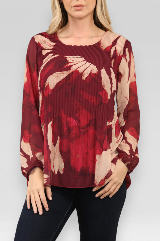 PLOOIBLOUSE MET ABSTRACTE PRINT BORDEAUX
