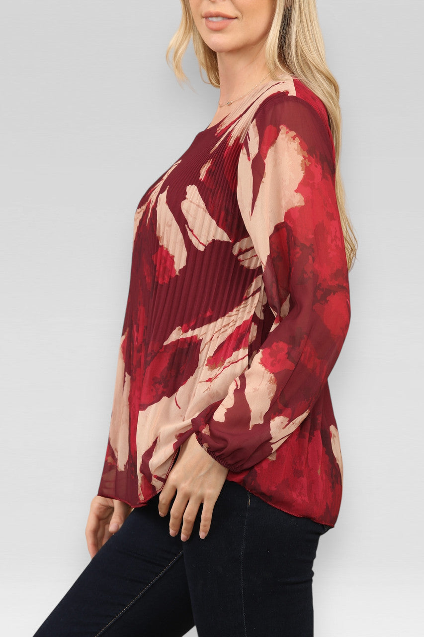 PLOOIBLOUSE MET ABSTRACTE PRINT BORDEAUX