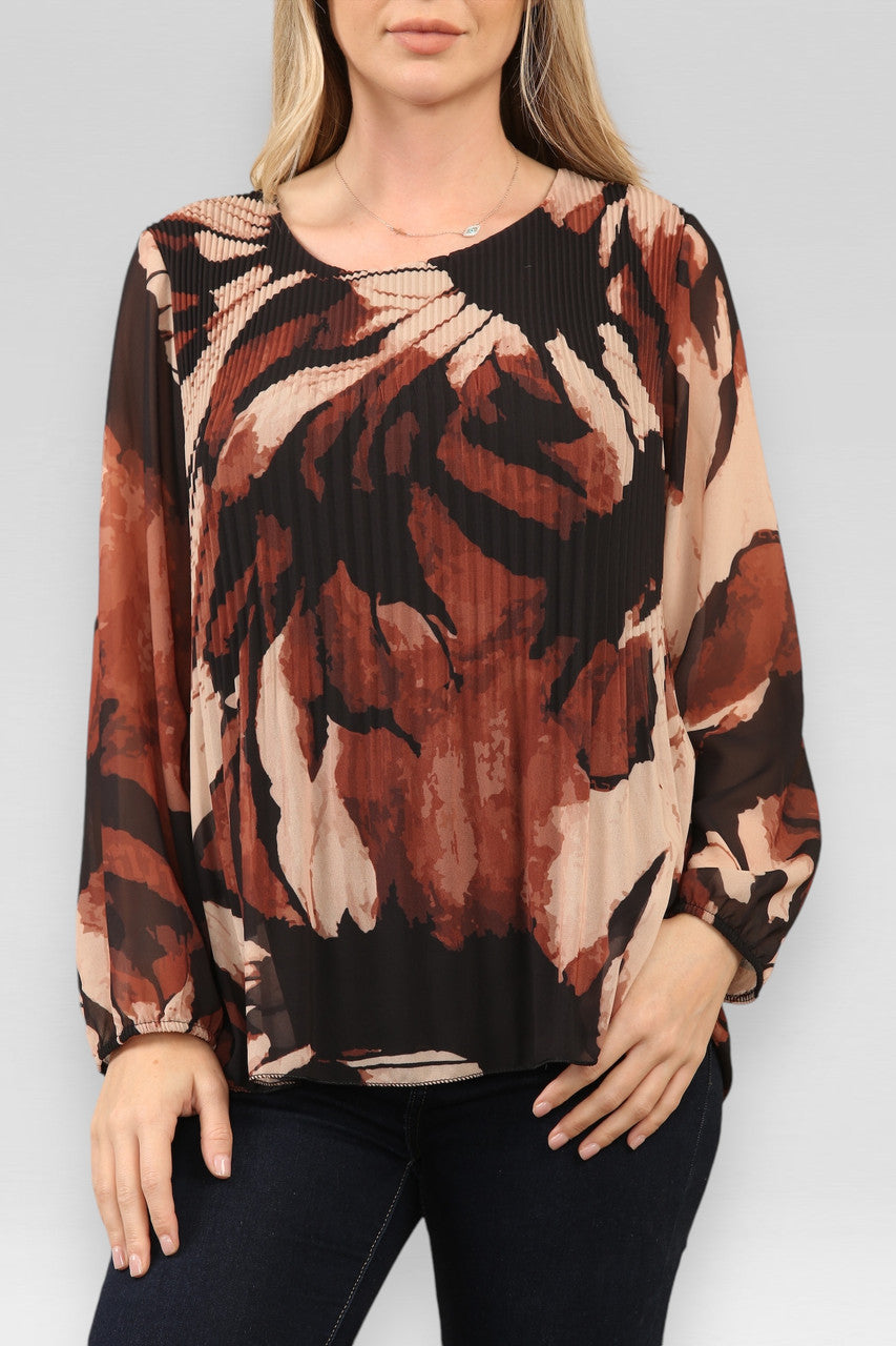 ABSTRACT PRINT GEPLOOIDE BLOUSE ZWART