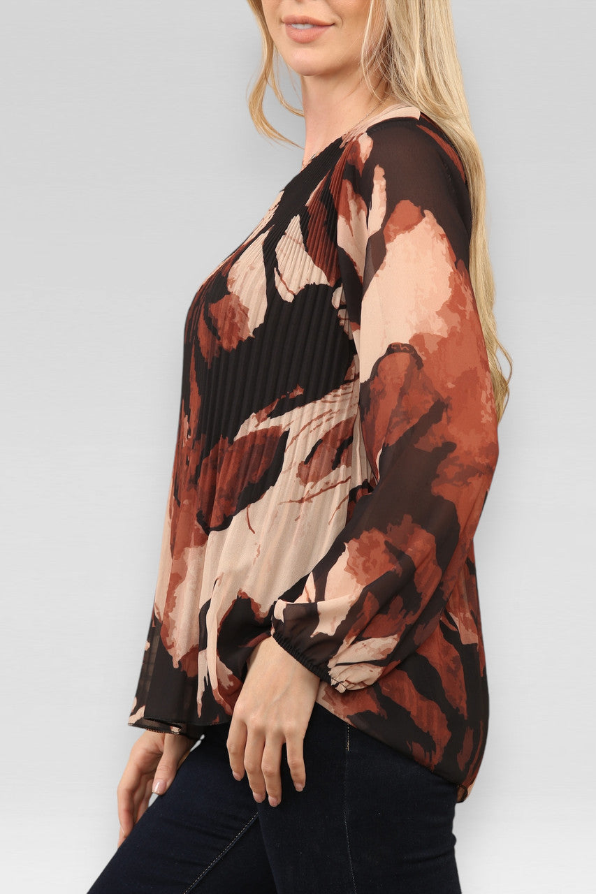 ABSTRACT PRINT GEPLOOIDE BLOUSE ZWART