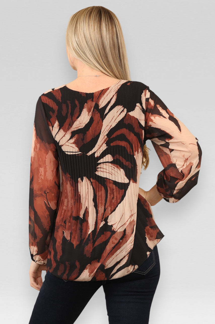 ABSTRACT PRINT GEPLOOIDE BLOUSE ZWART