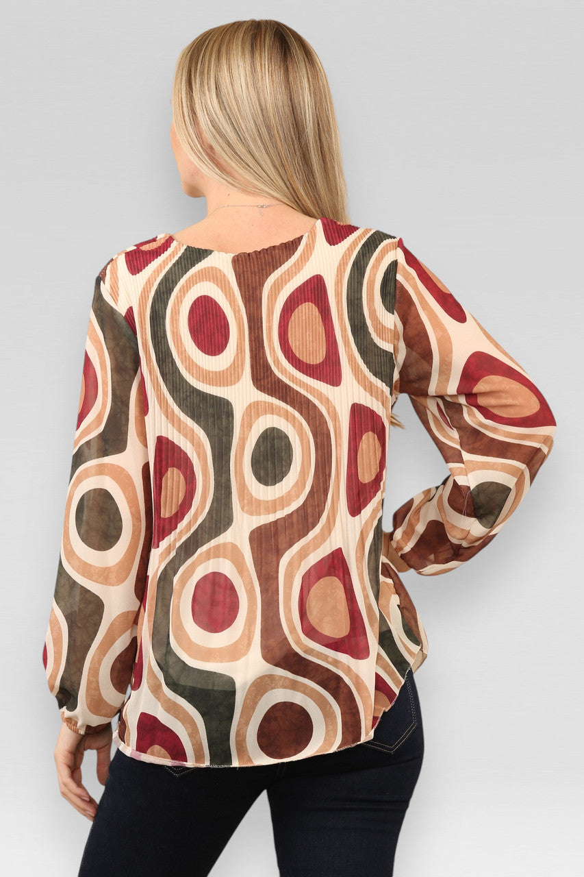BLOUSE MET GEPLOOIDE STOF EN WIRLPRINT STEENKLEURIG