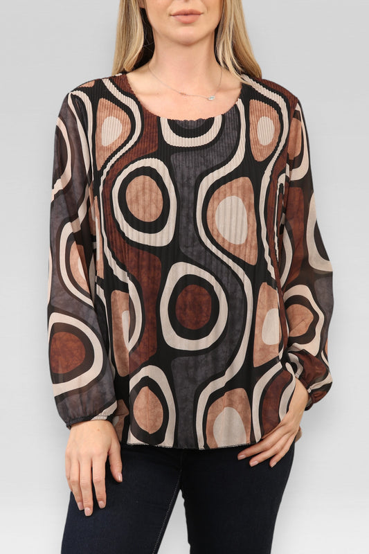 CIRCLE SWIRLS PRINT PLEATED CHARCOAL