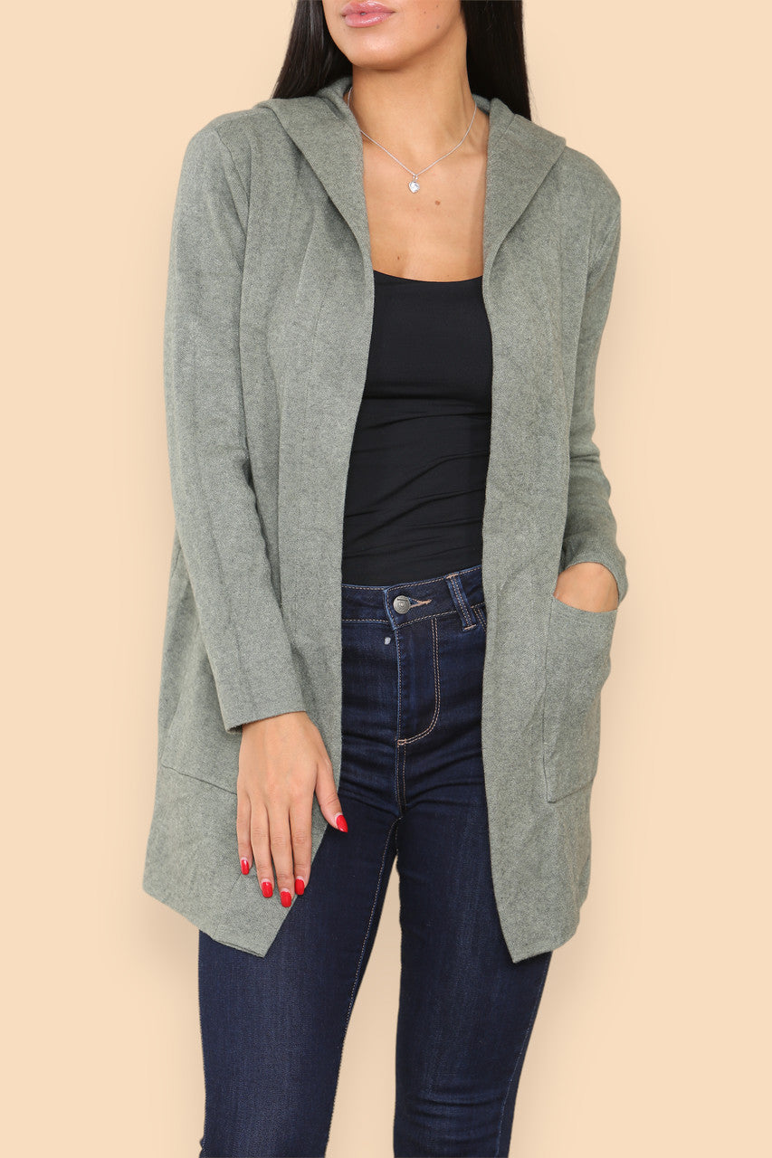 HEAVY KNIT HOODED CARDIGAN JACKET KHAKI