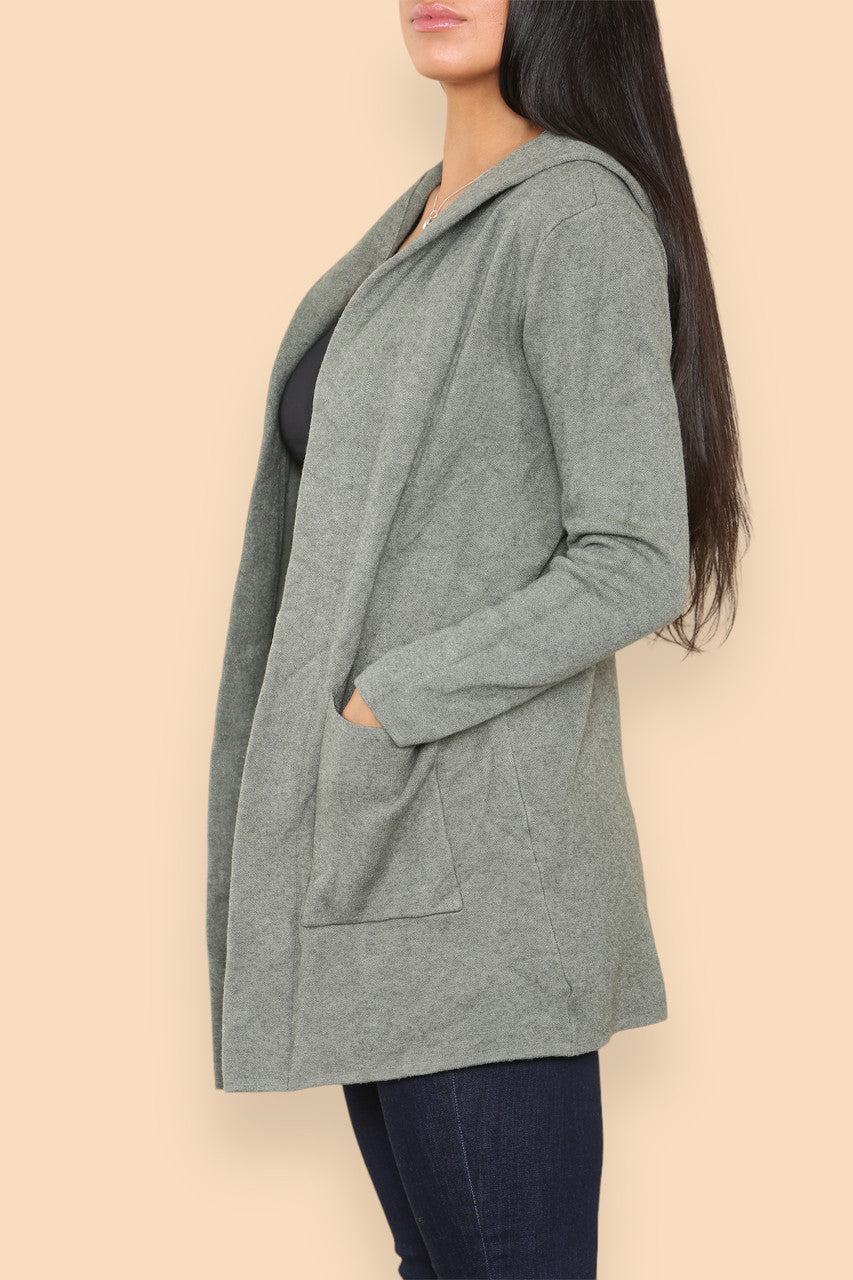 HEAVY KNIT HOODED CARDIGAN JACKET KHAKI