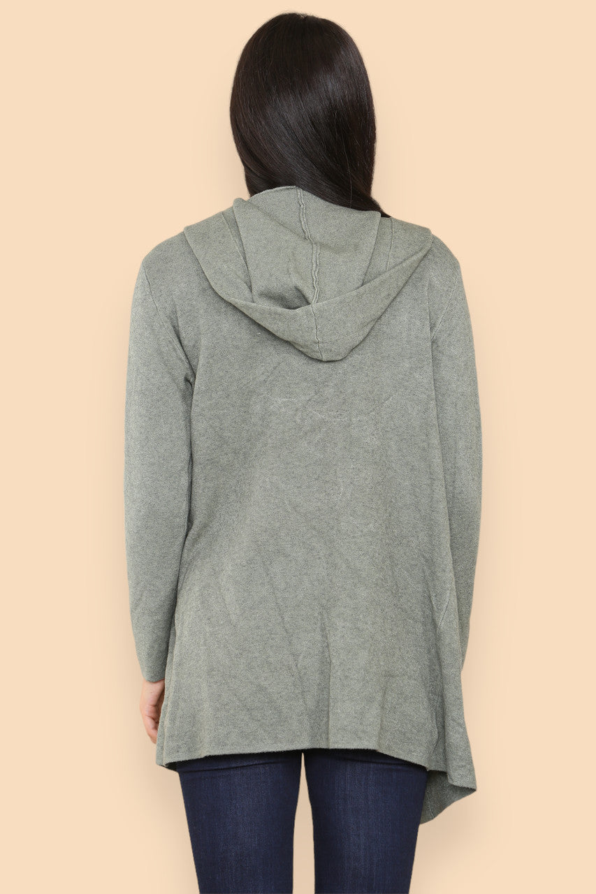 HEAVY KNIT HOODED CARDIGAN JACKET KHAKI