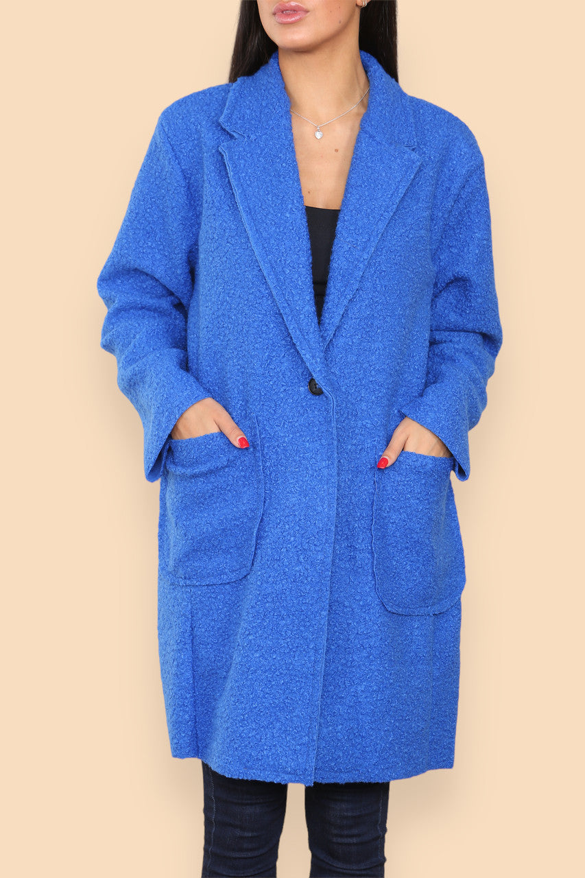 TEDDY BEAR SOFT WOOL BLEND JACKET ROYAL BLUE