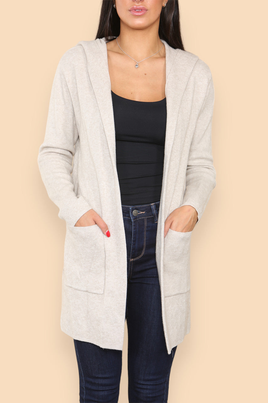 HEAVY KNIT HOODED CARDIGAN JACKET STONE