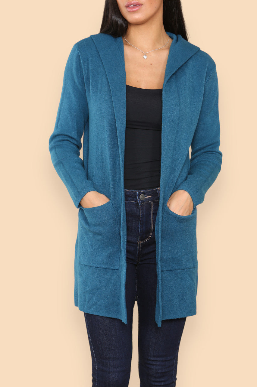 HEAVY KNIT HOODED CARDIGAN JACKET TEAL