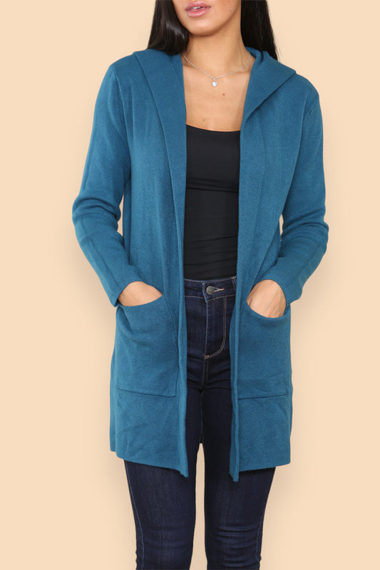 GROF GEBREID VEST MET CAPUCHON TEAL