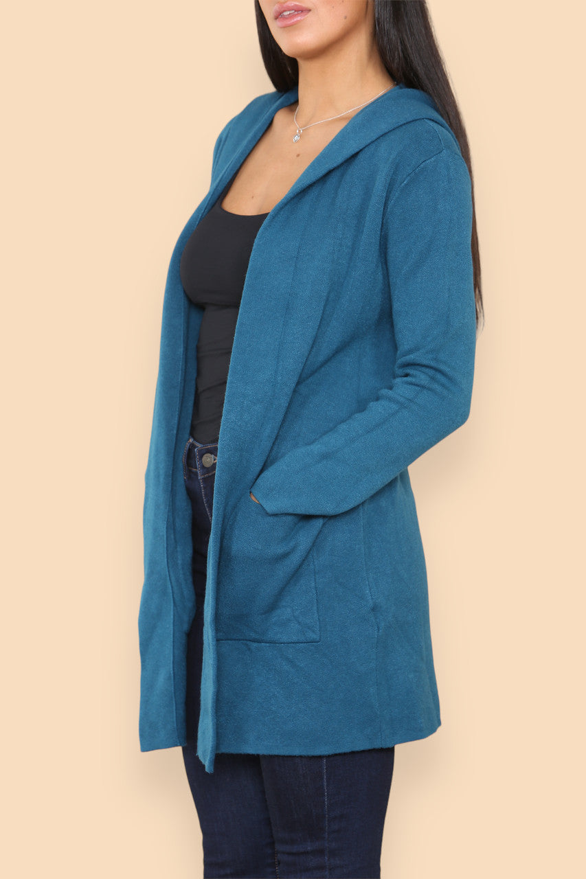HEAVY KNIT HOODED CARDIGAN JACKET TEAL