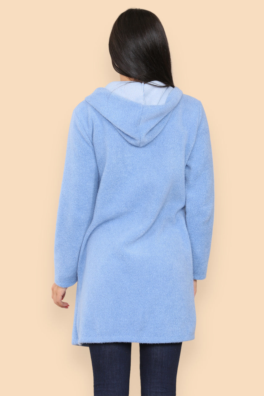 SOFT TEXTURED HOODED CARDIGAN JACKET SKY BLUE