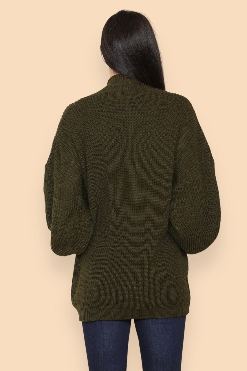 CHUNKY KNIT BALLOON SLEEVE CARDIGAN KHAKI