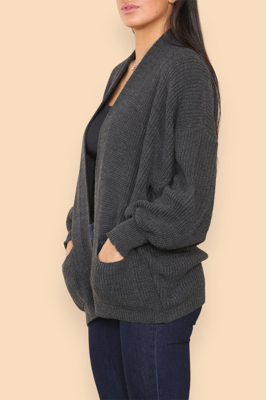 CHUNKY KNIT BALLOON SLEEVE CARDIGAN CHARCOAL