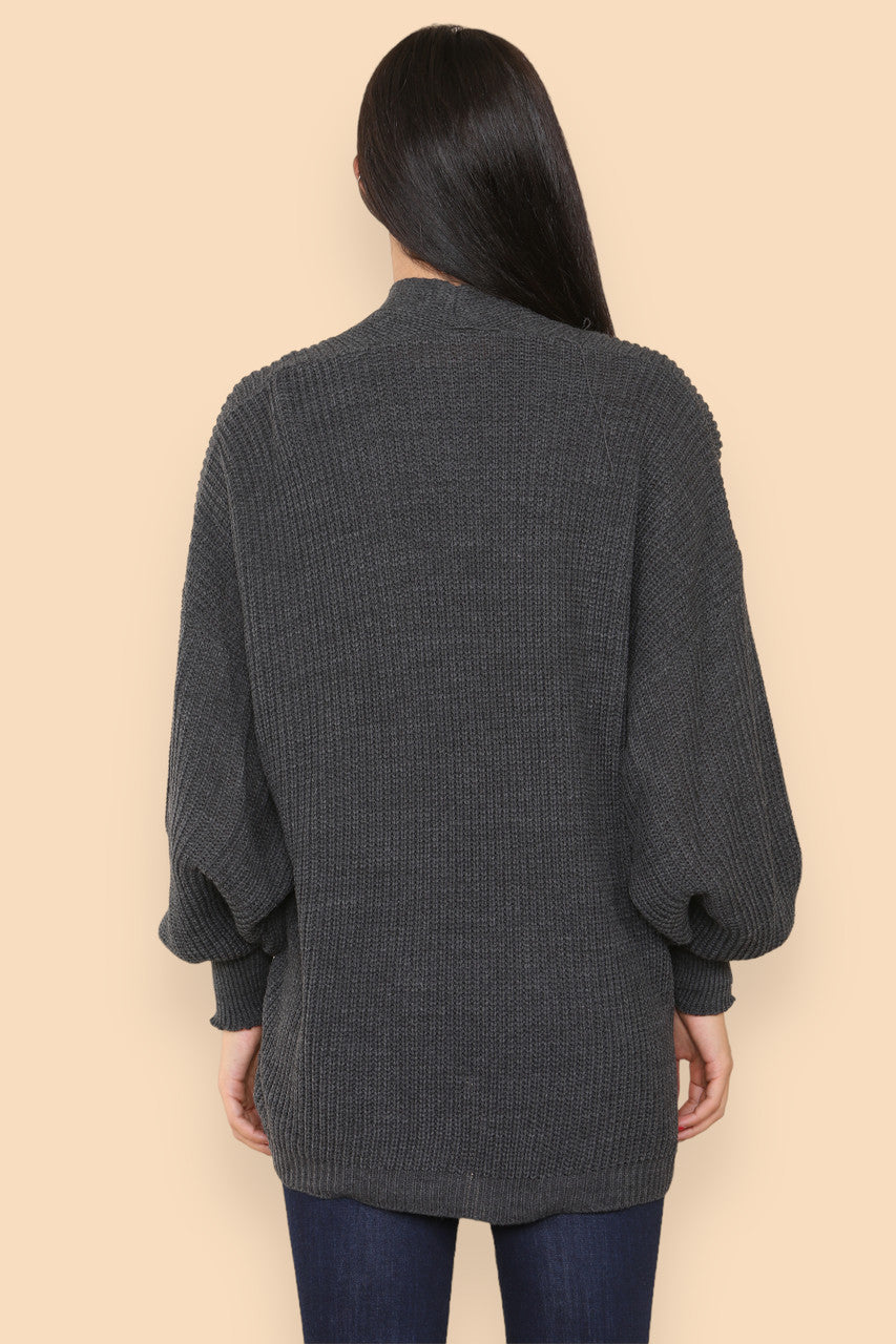 CHUNKY KNIT BALLOON SLEEVE CARDIGAN CHARCOAL
