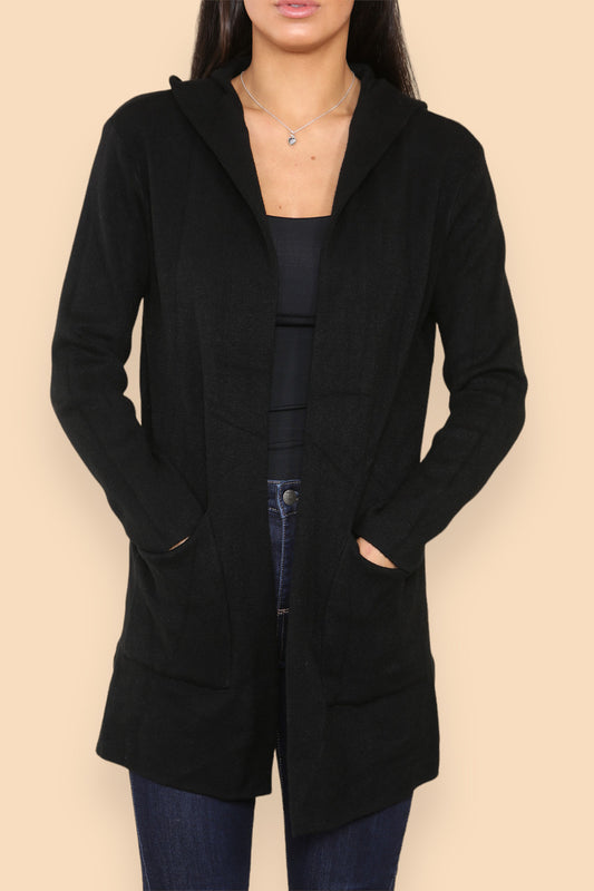 DIK GEBREID HOODED VEST ZWART