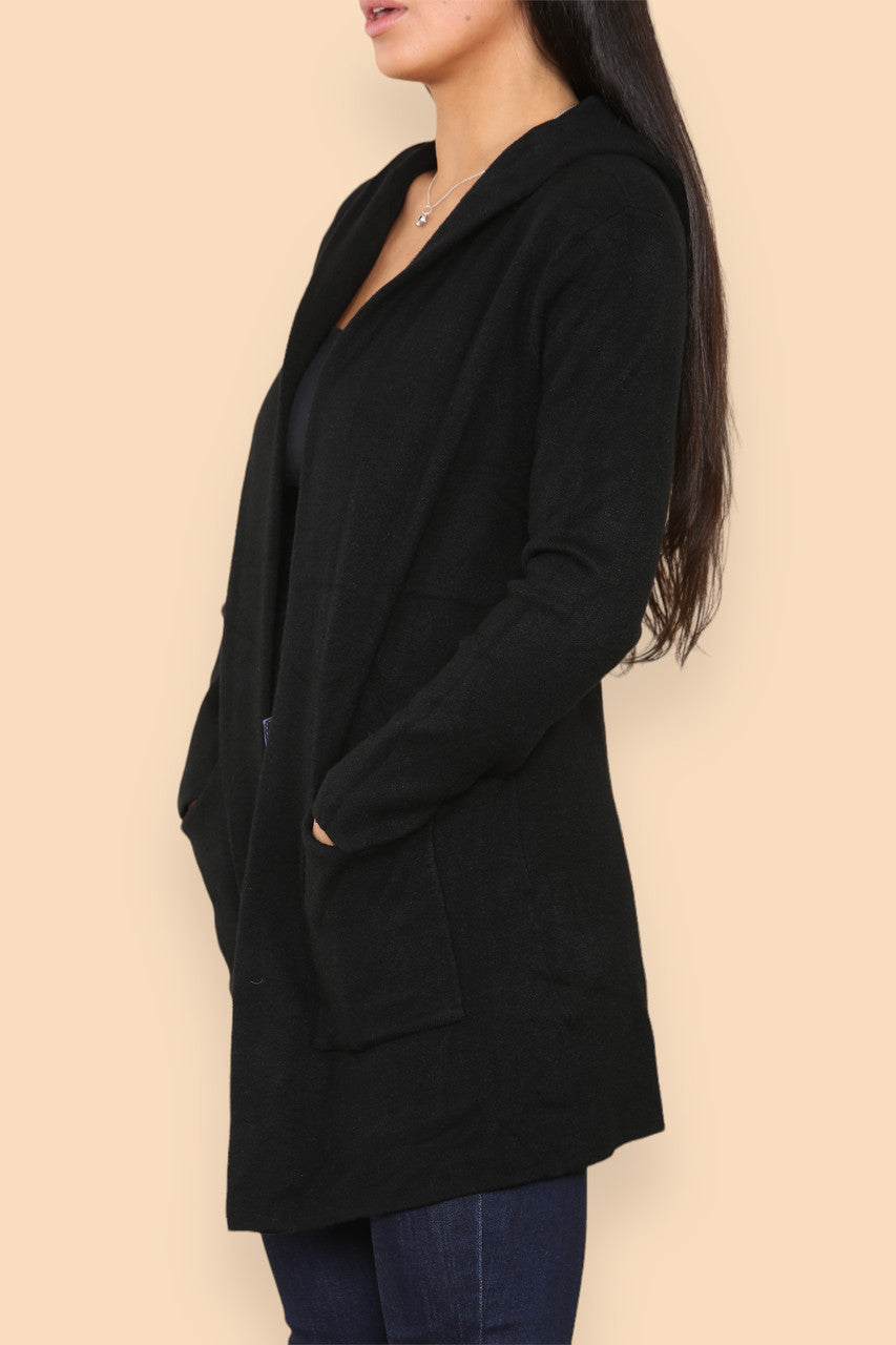 DIK GEBREID HOODED VEST ZWART