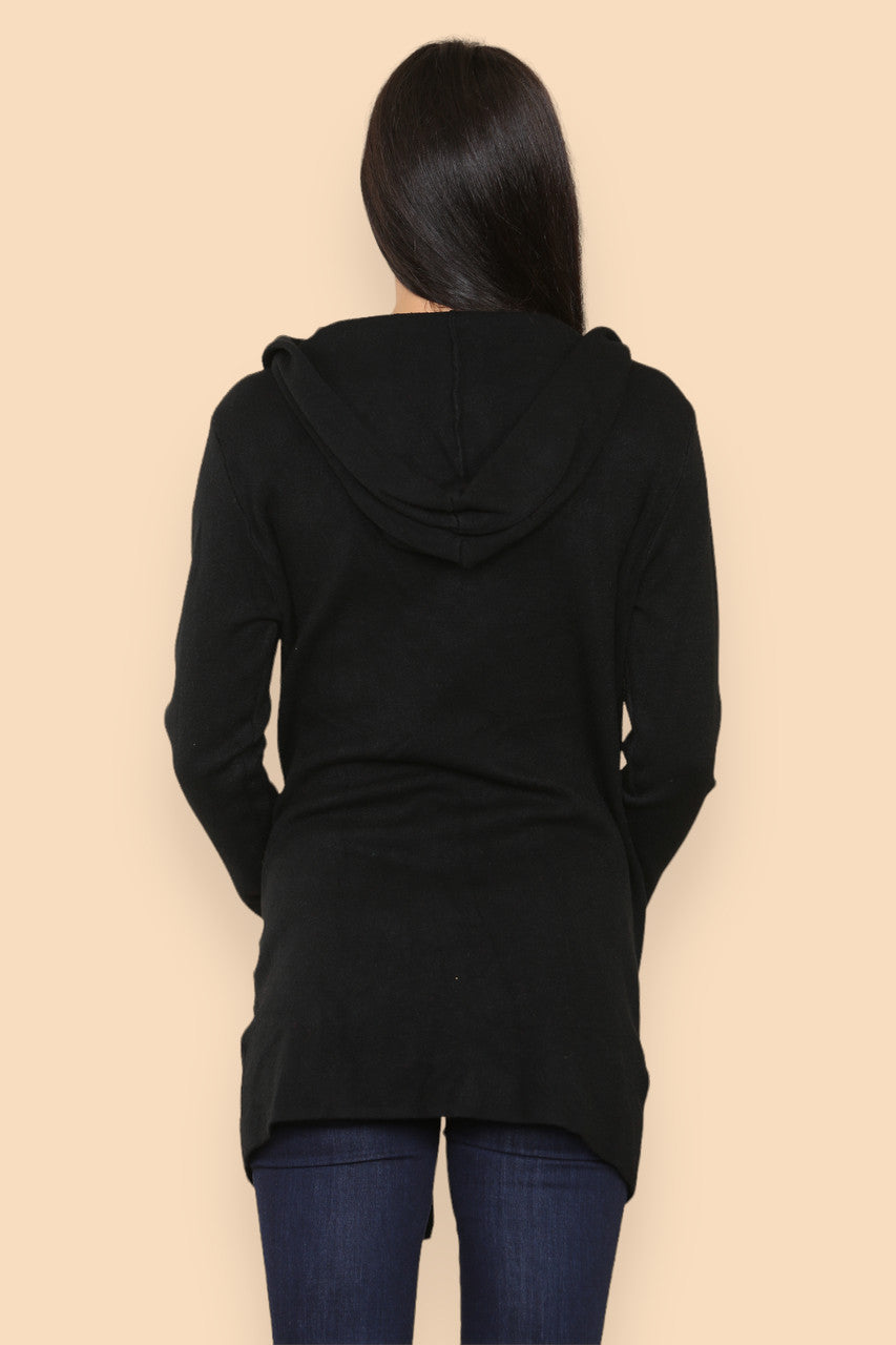 DIK GEBREID HOODED VEST ZWART