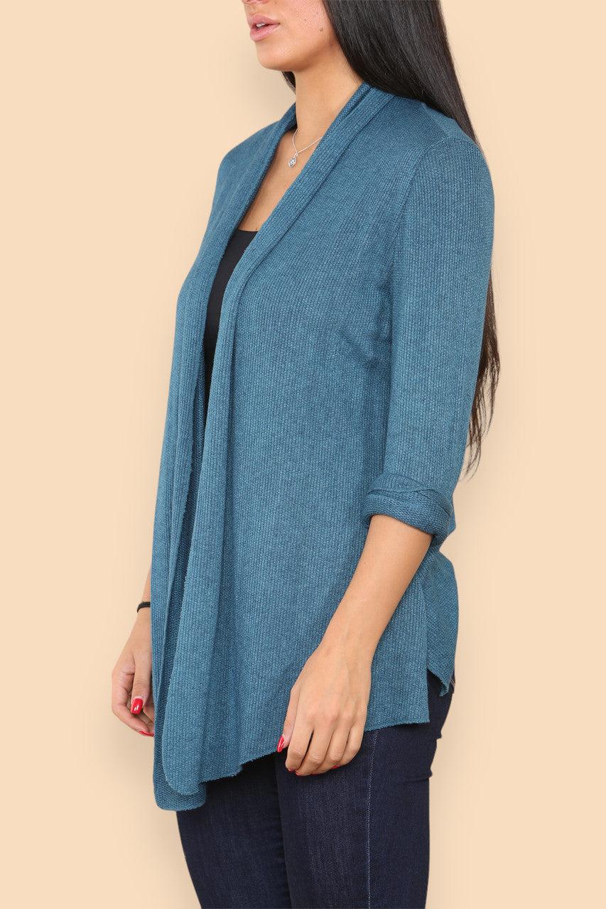 SOFT FINE KNIT CARDIGAN TEAL