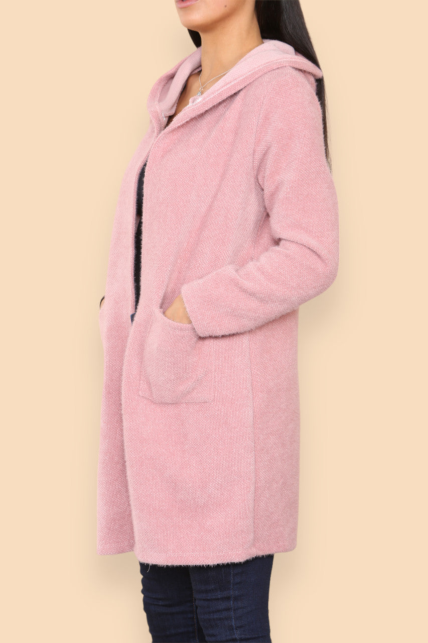 SOFT TEXTURED HOODED CARDIGAN JACKET DUSTY PINK