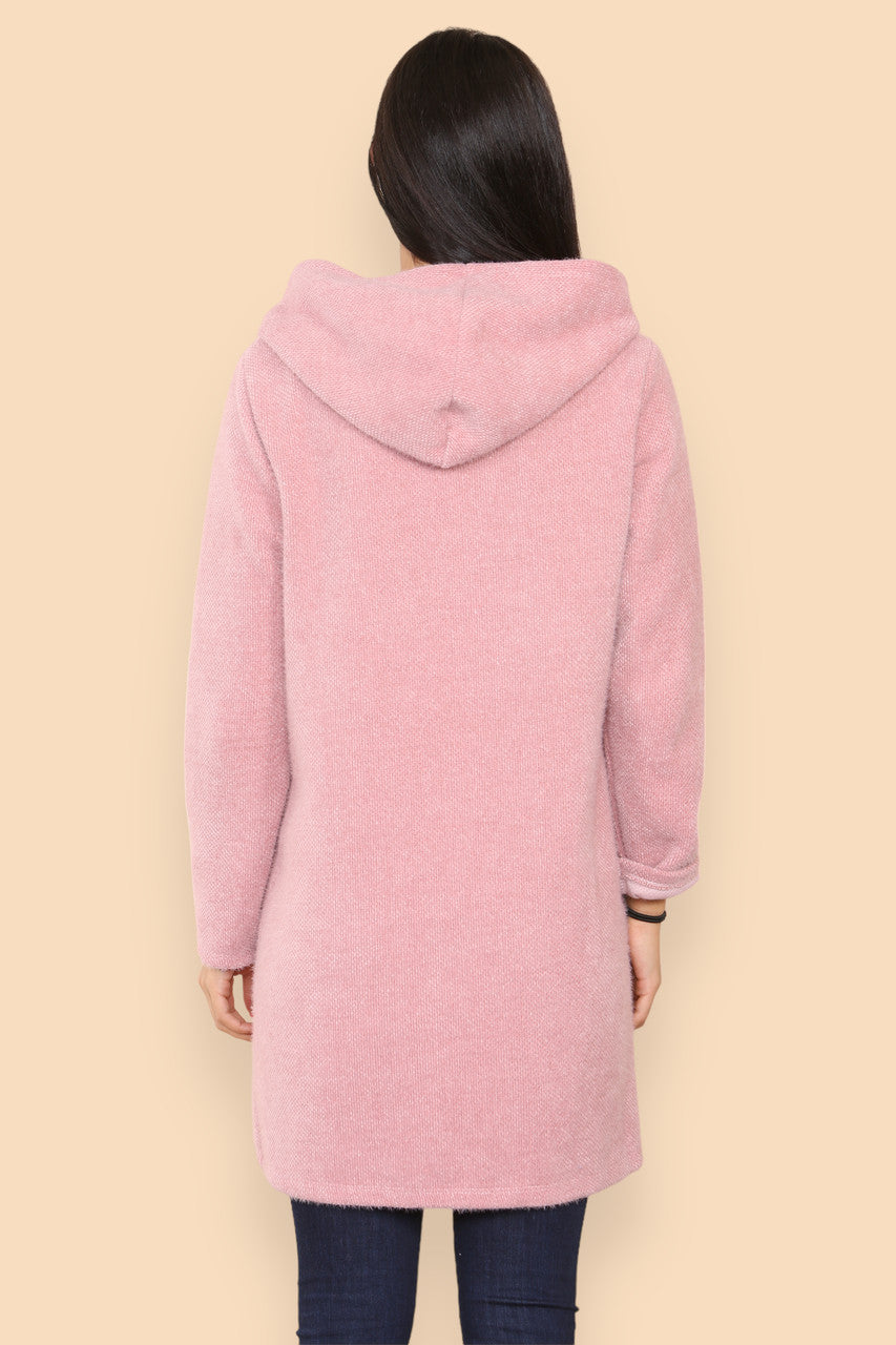 SOFT TEXTURED HOODED CARDIGAN JACKET DUSTY PINK
