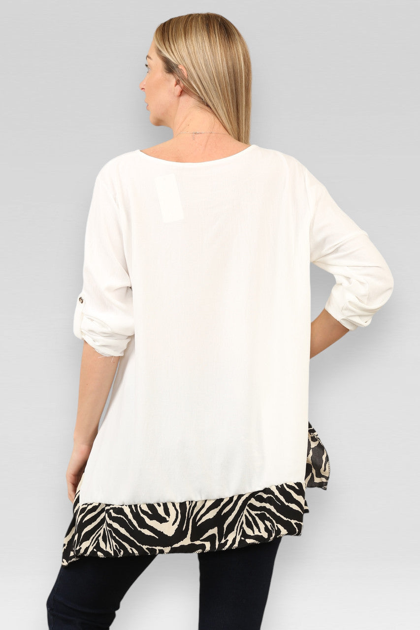 TOP MET ZEBRA PRINT WIT